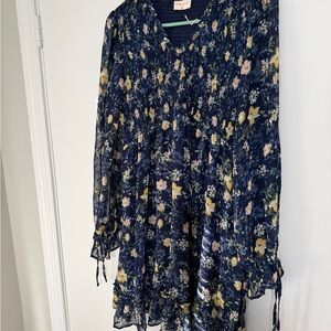 Floral Navy Dress with Yellow Accents (Maternity)